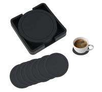 7 Round Silicone Beverage Coasters with Convenient Square Storage Box: Non-Slip, Heat-Resistant Coasters for Coffee, Beer, Wine Glasses & Bottles - Perfect for Home and Bar Use (Black)