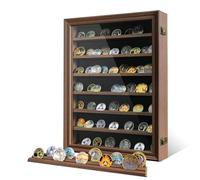 7 Rows Challenge Coin Display Case with HD Tempered Glass - Wall Mountable, Holds 100 Coins, Medal Display Cabinet Military Shadow Box with Removable 2-Groove Shelves, Poker Chips Holder, Rust Brown