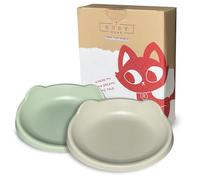 7 Ruby Road Anti Whisker Fatigue Cat Bowl, Set of 2 - Wide Food Bowls, Wet and Dry Shallow Food Dish, Small Cat Dishes for Indoor Cats, Cute Kitten Bowls Whisker Friendly & Relief, Non-Slip Plates