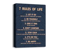 7 Rules Of Life Canvas Decoration Painting, Suitable For Office, School, Library,Home (29x38cm) Framed (Blue-7)