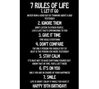 7 Rules of Life | Happy 19th Birthday Gifts For Him & Her: Funny Journal Notebook Diary An Alternative To Greeting Card As 19 Years Old Birthday Gift Present For Men & Women