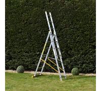 Trade Master Pro® 3 Section Combination Ladder | All in One Extension Ladder, Double Step Ladder | Aluminium | Anti Slip Stabiliser Bar | 150kg Weight Rating | EN131 Pro Certified | Size: 3x7
