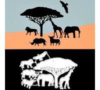 7 Safari African Themed Metal Cutting Dies, Elephant, Lion, Rhino, Giraffe, Wilder Beast, Vulture & Acacia Tree, Card Making Scrapbooking F6