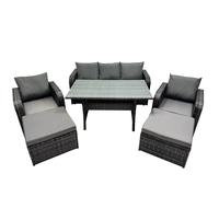 7 Seat Outdoor Dining Table Sofa Set with 2 Big Stool Fimous Dark Grey One Size