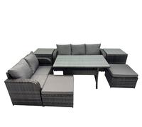 7 Seat Outdoor Dining Table Sofa Sets with 2 Big Stools 2 Side Tables Fimous Dark Grey One Size