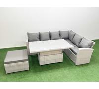 7 Seat Rattan Garden Furniture Corner Sofa Set with Armchair Big Stool Fimous Light Grey One Size