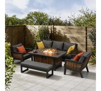 7 Seater Aluminium Rattan Patio Sofa Set With Firepit Table
