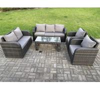 7 Seater Dark Grey PE Rattan Garden Furniture Set Reclining Chair Love Seat 3 Seater Sofa Set Coffee Table Fimous Dark Grey One Size