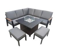 7 Seater Garden Furniture Set, Aluminium Patio Corner Sofa Set With Table, Stools, Soft Cushion, Patio Sectional Conversation Set
