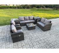 7 Seater Garden Furniture Set Rattan Outdoor Lounge Sofa Chair With Tempered Glass Table 2 Side Tables Dark Grey Mixed Fimous Dark Grey One Size