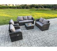 Fimous 7 Seater Garden Furniture Set Rattan Outdoor Lounge Sofa Chair With Tempered Glass Table Dark Grey Mixed