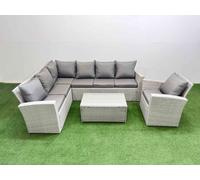 7 Seater Garden Outdoor PE Rattan Furniture Set with Big Stool Fimous Light Grey One Size