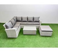 7 Seater Garden Outdoor Rattan Furniture Set with Oblong Coffee Table Fimous Light Grey One Size