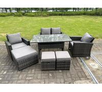 7 Seater Grey Mixed High Back Rattan Sofa Set Dining Table Garden Furniture Outdoor Fimous Dark Grey One Size
