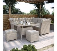 7 Seater Light Rattan Garden Corner Sofa Set with 2 Stools and Glass Table Top