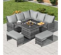 7 Seater Outdoor Garden Rattan Corner Sofa Set with Fire Pit Table, Brown Direct Wicker Grey 4 Pack