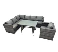 7-seater Outdoor PE Rattan Sofa Set with Dining Table Chair Fimous Dark Grey One Size