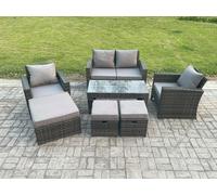 Fimous 7 Seater Outdoor Rattan Garden Furniture Set Patio Lounge Sofa Set with Coffee Table 3 Footstools Dark Grey Mixed