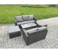 7 Seater Outdoor Rattan Garden Furniture Set with Patio Lounge Sofa Set with 2 Big Footstool Dark Grey Mixed Fimous Dark Grey One Size