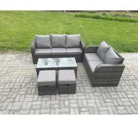 Fimous 7 Seater Outdoor Rattan Garden Furniture Set with Patio Lounge Sofa Set with Rectangular Coffee Table 2 Small Footstools Dark Grey Mixed