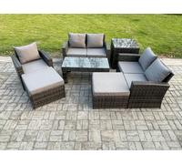 7 Seater Outdoor Rattan Patio Furniture Set Garden Lounge Sofa Set with Side Table 2 Big Footstool Coffee Table Dark Grey Mixed Fimous Dark Grey One Size