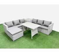 7-seater Patio Rectangular Table 3 Seater Sofa Set with Side Table Fimous Light Grey One Size