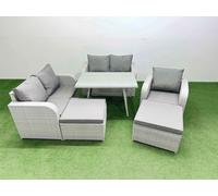 7 Seater PE Rattan Garden Furniture Set Love Sofa Reclining Chair Set Fimous Light Grey One Size