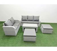 7 Seater PE Rattan Wicker Garden Furniture Patio Conservatory Sofa Set with Oblong Coffee Table 3 Seater Sofa Love Sofa 2 Big Footstool Fimous Light Grey One Size