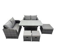 7-seater Rattan Garden Furniture Dining Set with 3 Stool Fimous Dark Grey One Size