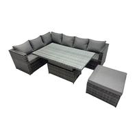 7-seater Rattan Garden Furniture Dining Set with Big Stool Fimous Dark Grey One Size