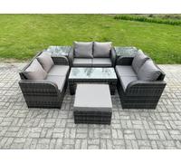 7 Seater Rattan Garden Furniture Set Indoor Outdoor Patio Sofa Set with Coffee Table Love seat Sofa 2 Side Tables Big Footstool Dark Grey Mixed Fimous Dark Grey One Size