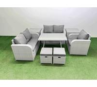 7 Seater Rattan Garden Furniture Sets Love Sofa Reclining Chair Set Fimous Light Grey One Size