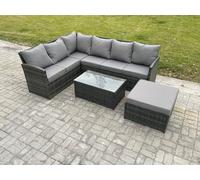 7 Seater Rattan Lounge Corner Sofa Set Wicker PE Outdoor Garden Furniture Set with Coffee Table Big Footstool Fimous Dark Grey One Size