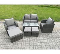 7 Seater Rattan Lounge Sofa Set Outdoor Garden Furniture Set with Rectangular Coffee Table Love Sofa 3 Footstools Fimous Dark Grey One Size