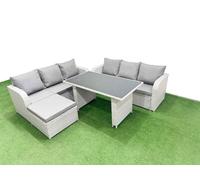 7 Seater Rattan Outdoor Dining Table Set with Big Stool Light Grey Fimous Light Grey One Size