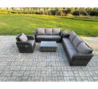 7 Seater Rattan Outdoor Garden Furniture Sofa Set Patio Table & Chairs Set with 3 Seater Sofa Reclining Chair 3 Seater Sofa Side Table Fimous Dark Grey One Size