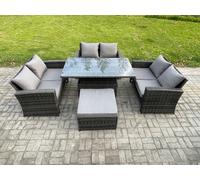 7 Seater Rattan Wicker Garden Furniture Patio Conservatory Sofa Set with Height Adjustable Rising Lifting Table Big Footstool Fimous Dark Grey One Size