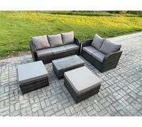 7 Seater Rattan Wicker Garden Furniture Patio Conservatory Sofa Set with Rectangular Coffee Table 3 Seater Sofa Love Sofa 2 Big Footstool Fimous Dark Grey One Size