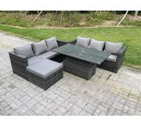 7 Seater Wicker PE Rattan Garden Furniture Sofa Set Outdoor Adjustable Rising Lifting Dining Table Set Fimous Dark Grey One Size
