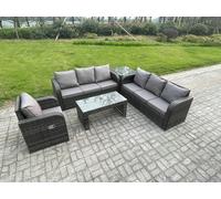 7 Seater Wicker PE Rattan Sofa Set Outdoor Patio Garden Furniture Set with Side Table Reclining Chairs Coffee Table Fimous Dark Grey One Size
