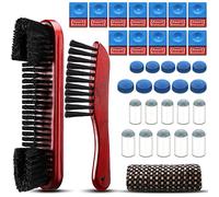 7 Set Billiards Pool Table Brush for Cleaning Pool Table Cleaner Felt Brush Kit Include Snooker Table, Rail Brush 2 Cue Shaft Cloth 12 Pool Cue Chalk Cube 20 Pool Cue Tip Replacement (Brown)