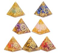 7 Set Natural Crystal Pyramid Orgone Energy Generator,Handmade Resin Pyramid Filled with Amethyst Red Agate Clear Quartz Crystals,Positive Energy Healing Decor for Home Office Meditation