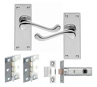 7 Sets Of Victorian Scroll Latch Door Handles Polished Chrome Hinges & Latches Pack Sets