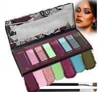7-Shade Eyeshadow Palette, Matte Shimmer and Glitter Finishes, Mirror | Includes 2 applicator brushes, plum, pink, rose, mint, burgundy, turquoise and olive tones, for home or travel make-up