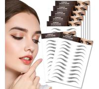 7 Sheets/77 Pairs Hair-Like Eyebrow Tattoo Stickers, 4D Natural Fake Eyebrow Sticker, Waterproof Temporary Fake Brow Stickers for Women & Girls Makeup(Black)