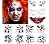 7 Sheets Bloody Blood Vessel Face Tattoos For Halloween Temporary Tattoos Eyeliner Eyelid Eye Shadow Sticker, Realistic Scary Spiderweb Fake Tattoos Face Eye Makeup Halloween Vampire Zombie Costume