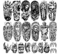 7 Sheets Christian Temporary Tattoo Adult, Religious Jesus Christ Cross Angels God Half Arm Fake Tattoos, Christ Catholic Realistic Tiny Body Temporary Tattoos for Men and Women Kids