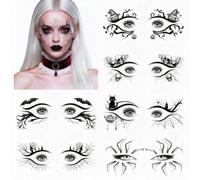 7 Sheets Eye Shadow Halloween Temporary Tattoos Women Men Children Adults Halloween Eyes Face 3D Spider Web Tattoo Stickers Cats Zombie Skull Bat Eyeliner Fake Tattoos