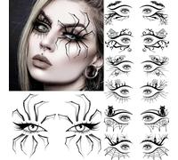 7 Sheets Halloween Eye Shadow Temporary Tattoos For Women Men Kids Adults, Scary Face 3D Spider Web Tattoo Stickers, Cat Zombie Skull Bat Eyeliner Fake Tattoos Halloween Makeup Accessory