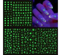 7 Sheets Luminous Nail Stickes Glow in The Dark Nail Stars Decals Accessories 3D Self-Adhesive Moon Sun Flower Shell Astronaut Planet Design Fingernail Art Stickes for Women Girls
